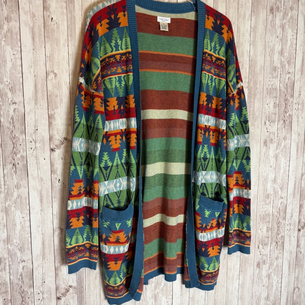 Tasha Polizzi Southwestern Print Cotton Knit Open-Front Cardigan Sweater - Picture 3 of 9